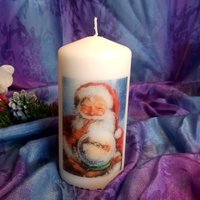 Christmas Pillar Candle Santa - White / 11
