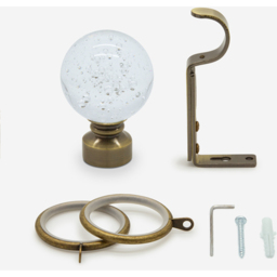 Antqiue Brass 28mm Glass Bubbles Fixed Length Metal Curtain Pole - Antique Brass / 160cm - thumbnail 5