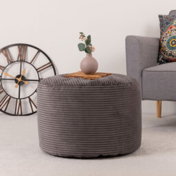 Giant Cord Armchair Bean Bag with Round Footstool - Charcoal Grey - thumbnail 5