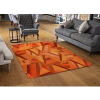 Autumn Coloured Geometric Triangle Patterns Rug - Orange / 150cm