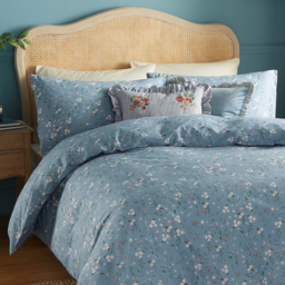 Martha Embroidered Ruffle Cushion - Blue / Polyester - thumbnail 3