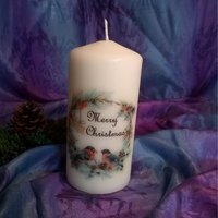 Christmas Pillar Candle Robin - White / 4