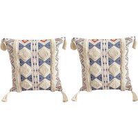 Vintage Tassel Pack of 2 Cushion Covers - White