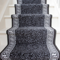 Geometric Bordered Cut To Measure Stair Carpet Runner 60cm Wide - Black / 548cm - thumbnail 3