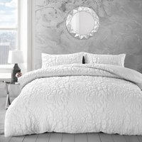 3D Embossed Chunky Floral Pattern Duvet Set - White / Single - thumbnail 1