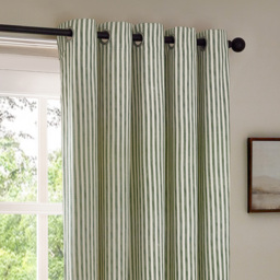 Hebden Striped Cotton Eyelet Curtain Pair - Forest / 117cm / 183cm - thumbnail 5