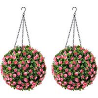 Artificial Rose Topiary Hanging Balls Set of 2 - Pink
