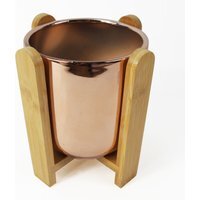 Gold Ceramic Planter with Bamboo Stand - Yellow