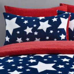 Velosso Galaxy Stars Teddy Soft Cosy Fleece Duvet Set - Navy, Red / King - thumbnail 3