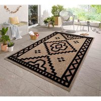 Harper Diamond Pattern Water Resistant Garden Rug Indoor Outdoor Area Rugs - Black / 80cm