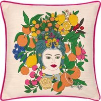 Taormina Floral Piped Cushion - Magenta / Polyester