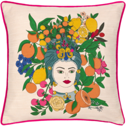 Taormina Floral Piped Cushion - Magenta / Polyester - thumbnail 2