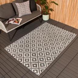 Geometric Outdoor Garden Rug - Grey and White / 170cm - thumbnail 3