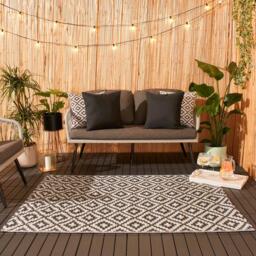 Geometric Outdoor Garden Rug - Grey and White / 170cm - thumbnail 2
