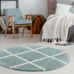 Myshaggy Collection Circle Diamond Design Rug - Duck Egg Blue - thumbnail 4