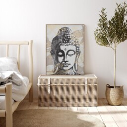 Gold Foiled Buddha Framed Canvas - Black and White - thumbnail 2