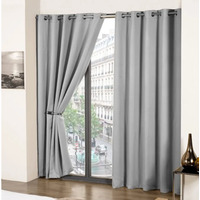Woven Thermal Blackout Eyelet Curtains - Grey / 168cm / 228cm - image 1