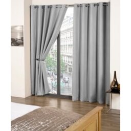 Woven Thermal Blackout Eyelet Curtains - Grey / 168cm / 228cm - thumbnail 2