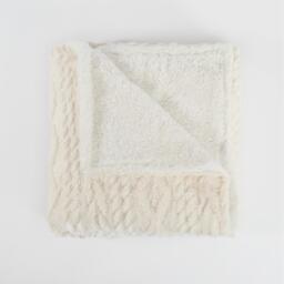 Cable Knit Sherpa Texture Throw - Cream - thumbnail 4