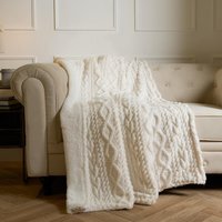 Cable Knit Sherpa Texture Throw - Cream - thumbnail 1