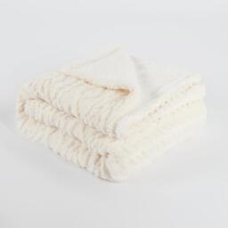 Cable Knit Sherpa Texture Throw - Cream - thumbnail 3