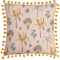 Chamae Floral Tasselled Cushion - Coral / Polyester - thumbnail 2