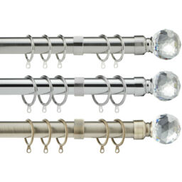 Adjustable Crystal Metal Curtain Pole Set - Chrome / 218cm - thumbnail 2