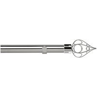 28mm Fixed Length Metal Eyelet Curtain Pole Set - Divine Finial - Chrome / 200cm