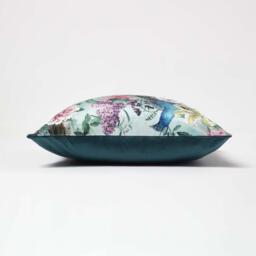 Floral Peacock Pink Green Filled Velvet Cushion - Green - thumbnail 4