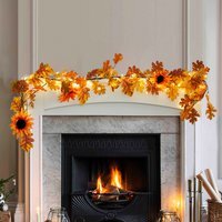Halloween Harvest Sunflower Berries Garland with Maple Leaves - Orange / 10