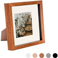 "3D Box Photo Frame - 8 x 8"" with 4 x 4"" Mount - Dark Wood/Ivory"