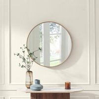 Inga Oak Wood Medium Round 80cm Wall Mirror - Oak