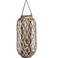 Large Standing Wicker Lantern Rustic Lighting - Brown - image 1