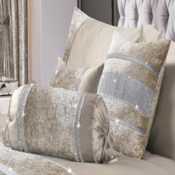Luxury Crushed Velvet Topaz Diamante Duvet Cover and Pillowcase Set - Natural / Single - thumbnail 3