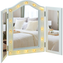 HOMCOM Lighted Tri Fold Vanity Mirror with LED Lights - White - thumbnail 2