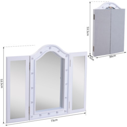 HOMCOM Lighted Tri Fold Vanity Mirror with LED Lights - White - thumbnail 3