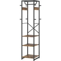 Industrial Entryway Hall Tree Coat Hat Rack Stand With Shoe Storage and Hooks - Rustic Brown