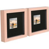 "6"" x 6"" 3D Box Photo Frames - 2"" x 2"" Mount - Pack of 2 - Light Brown/Black"