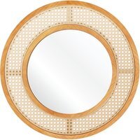 Rattan Round Wall Mirror 65cm Large Hanging Decorative Mirror - Brown