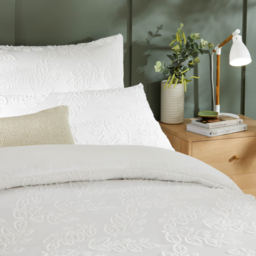 Seville Leaf Tufted Soft Touch Duvet Cover Set - White / King - thumbnail 2