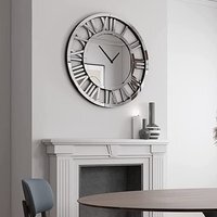 Mirrored Wall Clock with Large Roman Numerals - Silver