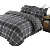 Dreamscene Aspen 100 Brushed Cotton Duvet Cover with Pillowcases - Grey / King