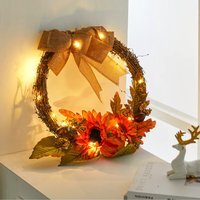Autumn Front Door Decor Artificial Sunflower Wreath with LED - Orange - image 1
