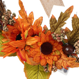 Autumn Front Door Decor Artificial Sunflower Wreath with LED - Orange - thumbnail 4