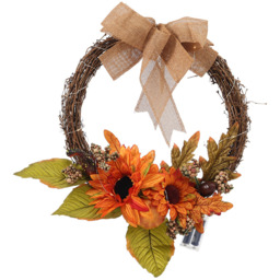 Autumn Front Door Decor Artificial Sunflower Wreath with LED - Orange - thumbnail 3