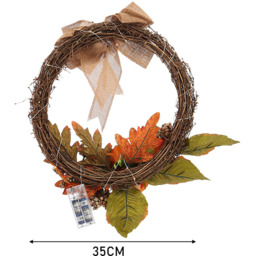 Autumn Front Door Decor Artificial Sunflower Wreath with LED - Orange - thumbnail 5