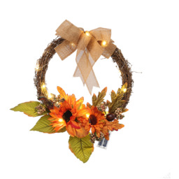 Autumn Front Door Decor Artificial Sunflower Wreath with LED - Orange - thumbnail 2