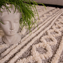 Aztec Geometric Soft Scandi Shaggy Area Rug - Grey & White / 110 x 60cm - thumbnail 3