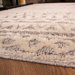 Aztec Geometric Soft Scandi Shaggy Area Rug - Grey & White / 110 x 60cm - thumbnail 2