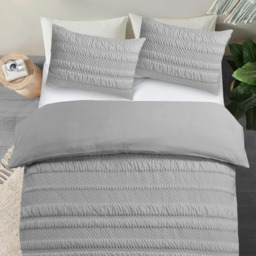3D Embossed Geometric Pattern Duvet Set - Silver / Superking - thumbnail 4